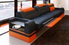 3 Sitzer Sofa modern Parma in schwarz-orange - Die LED Beleuchtung, USB Anschluss und Relaxfunktion sind optional erhältlich.