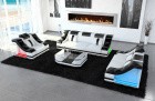 Leder Sofa Garnitur Turino 3-2-1 LED Beleuchtung in weiss-schwarz