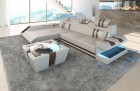 Designer Couch Apollonia L Form mit Ottomane beige-dunkelbraun