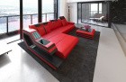 Sofa Ravenna Leder L Form rot-schwarz