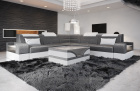 Mini L Form Sofa Trivento mit LED und Stoffbezug in warmgrau - SunVelvet1024 - Akzentfarbe weiß