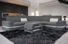 Positano L Form Sofa Mini mit Beleuchtung und Stoffbezug in grau - Hugo5 - Nebenfarbe weiß Strukturstoff