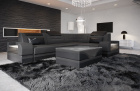 Luxus Leder Couch Trivento L Form kurz in grau-schwarz mit LED