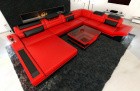 Sofa Mezzo XXL hat auch echtes Leder in schwarz-rot