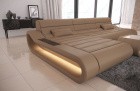 Modulsofa Leder luxus Concept L Form lang mit LED Beleuchtung - sandbeige