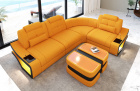 L Form Sofa Elena Mini mit LED und Stoffbezug in apricot - Mineva16 - Nebenfarbe schwarz