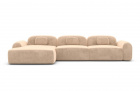 Polstercouch Barcelona L Form kurz mit Samtstoff Bezug - Beige