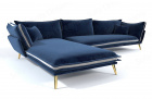 Design Stoff Ecksofa Lobos L Form mit Samtstoff-Bezug Dunkelblau und Sofa-Beine in gold