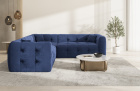 Designer Stoffsofa Sevilla L Form mit Samtstoff Bezug - Dunkelblau