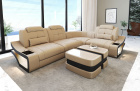 L Form Sofa Elena Mini mit LED und Stoffbezug in sandbeige - SunVelvet1004 - Nebenfarbe schwarz