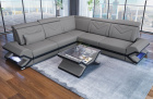 Mini L Form Sofa Sorrento mit LED und Stoffbezug in hellgrau - Mineva12