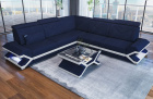 Mini L Form Sofa Sorrento mit LED und Stoffbezug in dunkelblau - Mineva 17