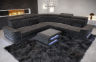 Positano L Form Sofa Mini mit Beleuchtung und Stoffbezug in schwarz-grau - Hugo12 - Nebenfarbe schwarz Strukturstoff