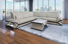 Mini L Form Sofa Sorrento mit LED und Stoffbezug in elfenbein - Hugo1 Strukturstoff