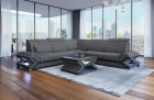 Mini L Form Sofa Sorrento mit LED und Stoffbezug in grau - Hugo5 Strukturstoff