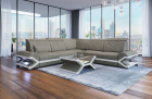Mini L Form Sofa Sorrento mit LED und Stoffbezug in sand - Hugo15 Strukturstoff