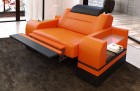 Moderner Leder Sessel Parma in orange-schwarz - Die LED Beleuchtung, USB Anschluss und Relaxfunktion sind optional erhältlich.