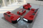 Sofa Garnitur 321 Bellagio Leder rot-schwarz