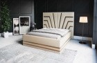 Modernes Komplettbett Cecina in Beige mit goldenen Leisten - Im Set mit Matratze und Lattenrost