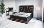 Modernes Komplettbett Cecina in Schwarz mit goldenen Leisten - Im Set mit Matratze und Lattenrost