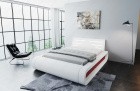 Design Komplettbett Sorano mit LED Beleuchtung in weiß-rot - Kunstleder