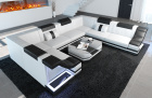 Moderne Leder Wohnlandschaft Bianchi U Form mit LED-Beleuchtung in weiss-schwarz