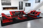 Luxus Couchgarnitur Turino 3-2-1 LED Beleuchtung in schwarz-rot