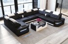 Sofa Wohnlandschaft Como Leder U Form schwarz-weiss