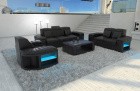 Leder Couchgarnitur Bellagio 3-2-1 LED Beleuchtung in komplett schwarz