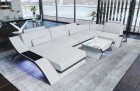Moderne Luxus Leder Wohnlandschaft Calabria U Form in weiß - schwarz