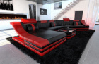 Leder Couchgarnitur U-Form mit LED RGB Beleuchtung in schwarz-rot
