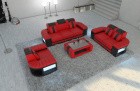 Designer Couchgarnitur Bellagio 3-2-1 LED Beleuchtung in rot-schwarz
