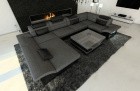 Stoff Leder Mix Couch Enzo U Form - Bezug in schwarz-grau Hugo 12