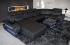 Sofa Wohnlandschaft Bologna Leder U Form in schwarz
