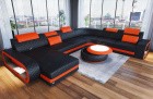 Luxus Wohnlandschaft Chesterfield Optik Berlin XXL Leder schwarz - orange