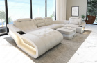 Moderne Leder Sofa Wohnlandschaft Elegante U Form in beige-weiss