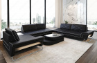 Luxus Leder Wohnlandschaft Sepino U Form in schwarz-weiß