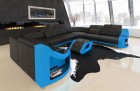 Sofa Couch in U Form Genua Leder in schwarz - blau