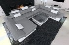 XXL Wohnlandschaft Enzo U Form Sofa in Grau-Weiß
