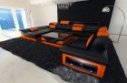 XXL Wohnlandschaft Enzo U Form Sofa Schwarz-Orange