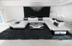 XXL Wohnlandschaft Enzo U Form Sofa in Weiß-Schwarz