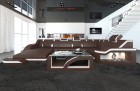 Sofa Wohnlandschaft Leder Palermo U Form dunkelbraun-weiss