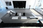 Sofa Wohnlandschaft Leder Turino U Form Grau-Weiß