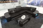 Couch Bergamo L Form LED in schwarz-grau