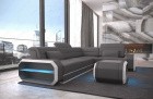 Design Couch Leder Verona LED Beleuchtung - grau-weiss