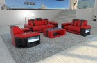 Sofa Garnitur 321 Bellagio Leder rot-schwarz