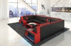 Sofa Wohnlandschaft Leder Pesaro U Form schwarz-rot