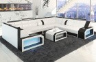 Sofa Wohnlandschaft Leder Pesaro U Form weiss-schwarz