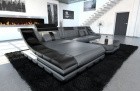 Couch Turino Leder L Form grau-schwarz
