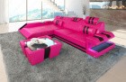 Design Ledersofa Apollonia L Form in pink-schwarz